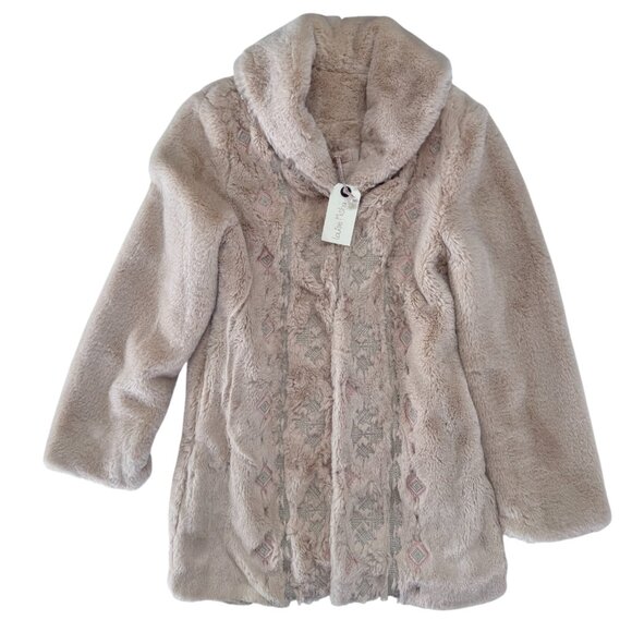 Louise Misha Jackets & Blazers - LOUISE MISHA - EMBROIDERED NATASHA COAT - FAUX FUR/COTTON - CREAM - XS - NWT